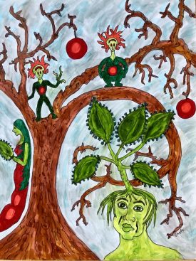 painting: Succulent-Head with Tree People