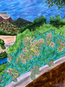 painting: Flowering Bush on Mooney Blvd