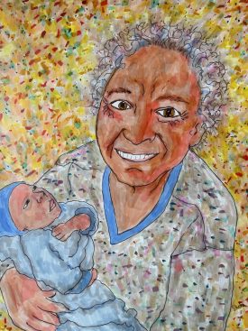 painting: Sylvia Lghts Up Embracing Her Great Grandson